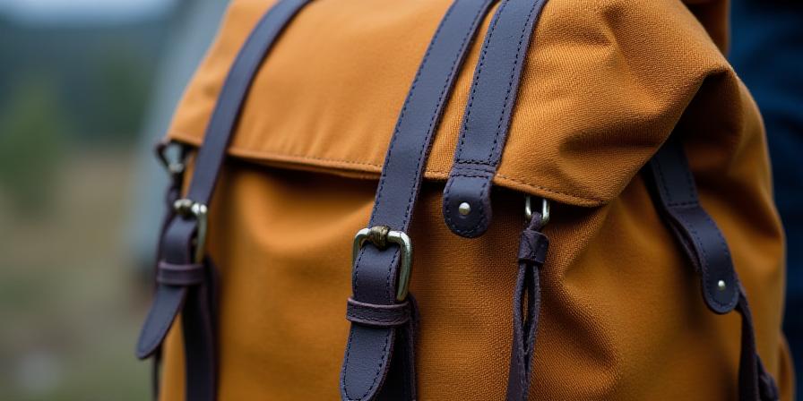 Tan waxed canvas backpack with leather straps