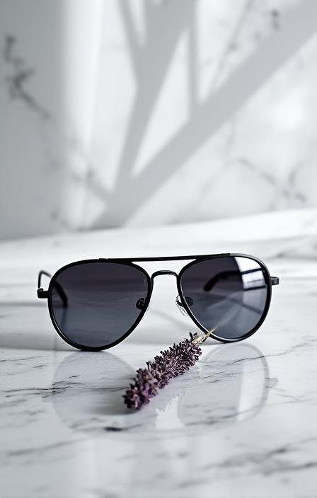 Aviator sunglasses laying next to a modern silver diver watch