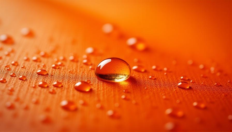 Close up of water resistant material in use